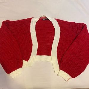 Shein cropped red/white sweater/cardigan